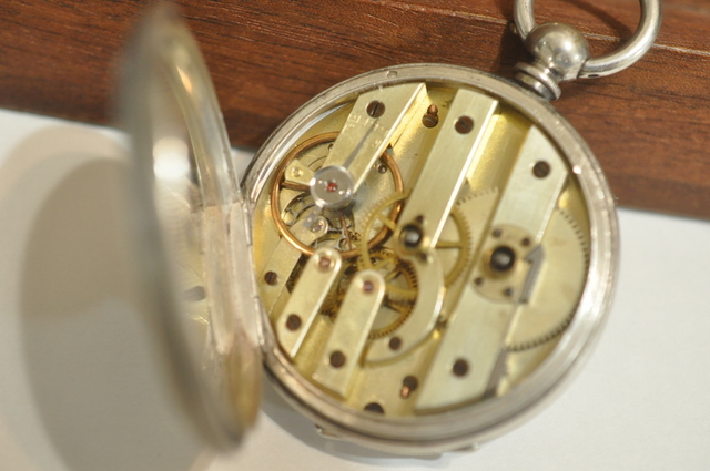 2444] フランス製 銀無垢 シリンダー脱進機 1890年 鍵巻き 鍵付き 49mm