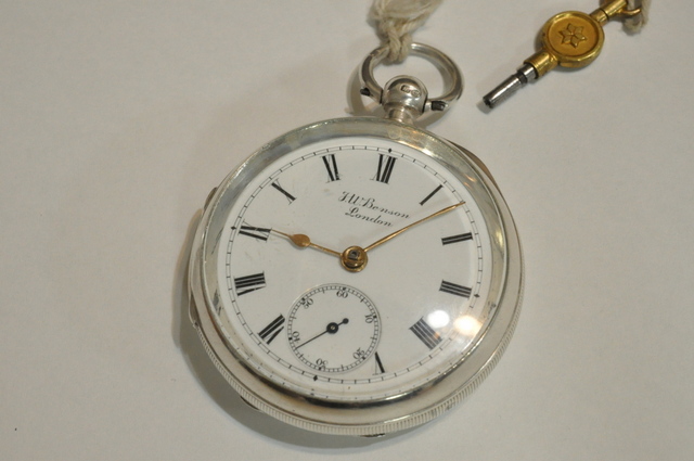 1800年代アンティーク花柄懐中時計 ベンソン社製 希少 難あり
